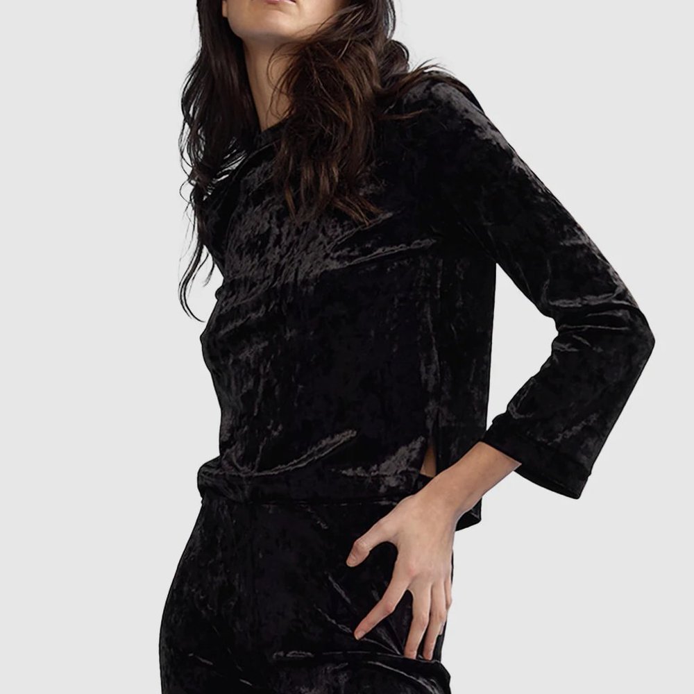 Cynthia Rowley Crushed Velvet Pullover - Black Medium